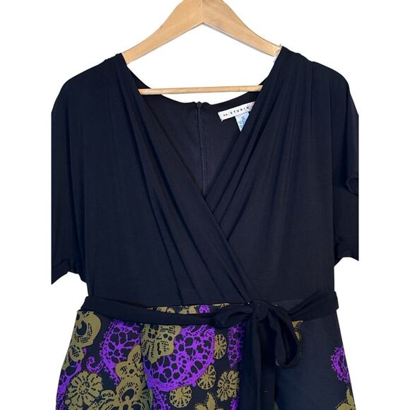 AA Studio AA Women's Boho Faux Wrap V-Neck short Sleeve Dress Size 12 Black NWOT - Picture 5 of 8